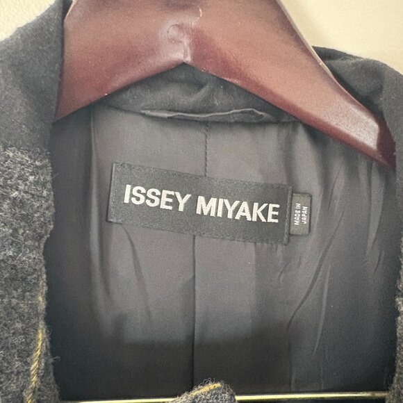 ISSEY MIYAKE Designer Wool Coat Jacket Hooded Striped Size 3 - Picture 3 of 4